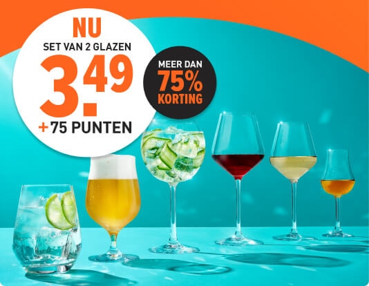 Spaar voor sprankelende glazen van chef en sommulier. Nu een set van 2 glazen al vanaf 3,49 bij inlevering van 75 punten. 